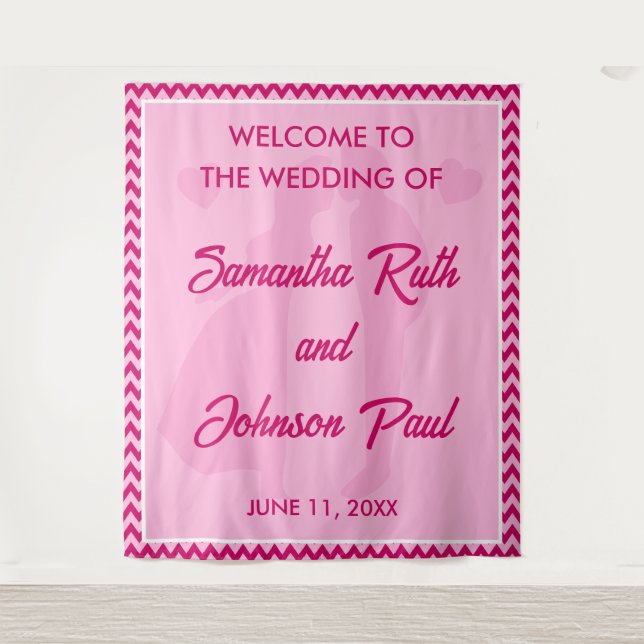 Modern Blush Pink Chevron Wedding Welcome Backdrop Tapestry (Front)