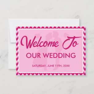 Modern Blush Pink Chevron Wedding Welcome Card