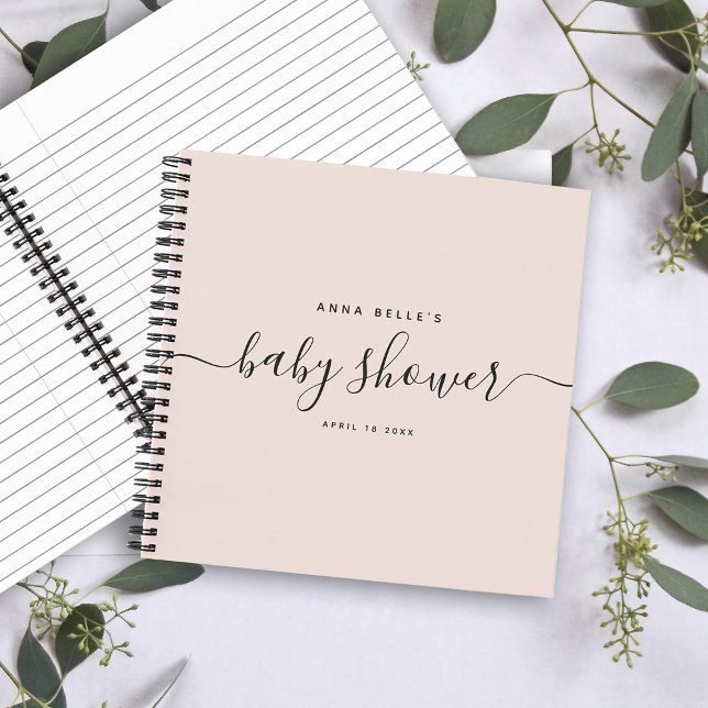 Modern Blush Pink Chic Script Baby Shower Guest Notebook (Creator Uploaded)