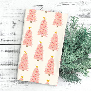 Modern Blush Pink Christmas Tree on Ivory Holiday Tea Towel