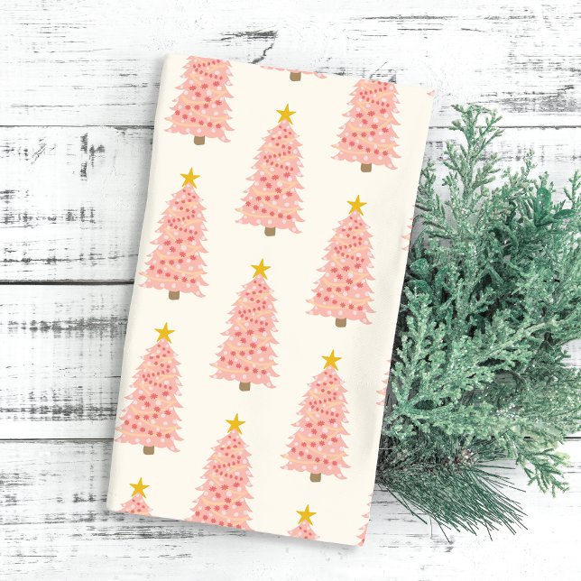 Modern Blush Pink Christmas Tree on Ivory Holiday Tea Towel (Creator Uploaded)
