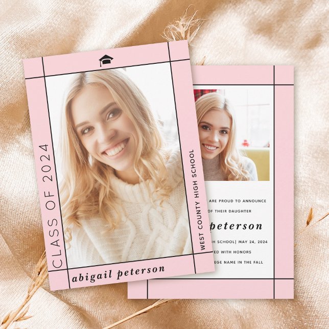 Modern blush pink Class of 2025 graduation photo Announcement (Creator Uploaded)