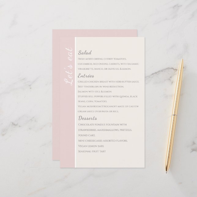 modern blush pink Collection wedding menu card (Front/Back In Situ)