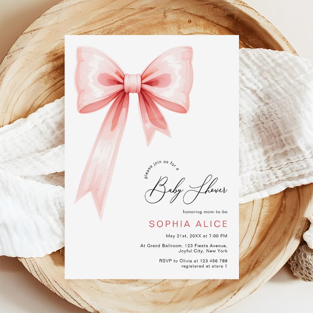 Modern Blush Pink Coquette Bow Baby Shower Invitation (Creator Uploaded)