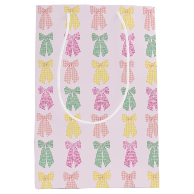 Modern Blush Pink Coquette Hair Bow Pattern Medium Gift Bag (Front)