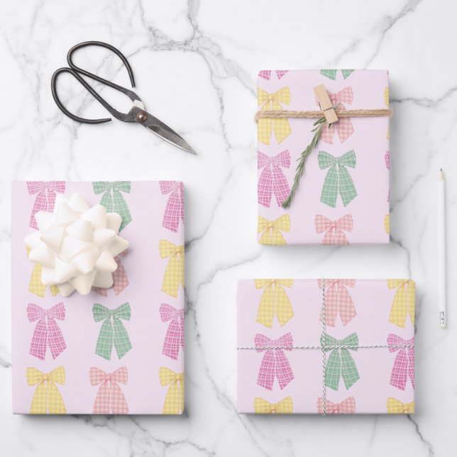Modern Blush Pink Coquette Hair Bow Pattern Wrapping Paper Sheet (Front)