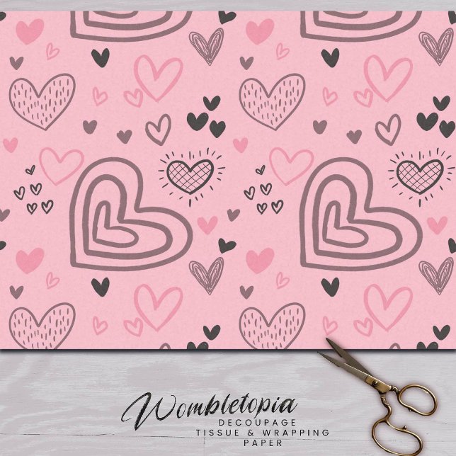 Modern Blush Pink Doodle Hearts Valentine's Day Tissue Paper (Creator Uploaded)