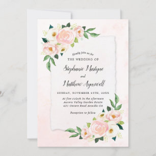 Modern Blush Pink Dusty Floral Watercolor Wedding Invitation