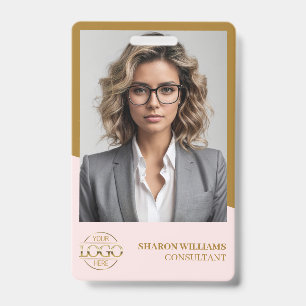 Modern Blush Pink Employee Photo & Company Logo ID Badge