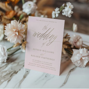 Modern Blush Pink & Faux Gold Calligraphy Wedding Invitation