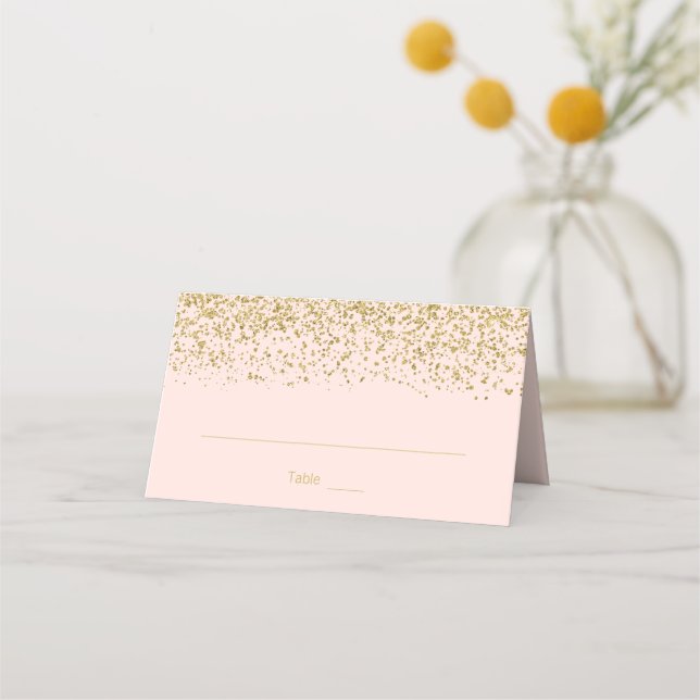 Modern Blush Pink Faux Gold Folded Place Card (Front)