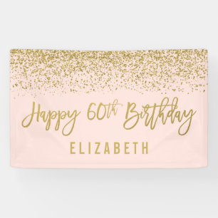 Modern Blush Pink Faux Gold Glitter 60th Birthday Banner