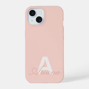 Modern Blush Pink Feminine Script Monogrammed iPhone 15 Case