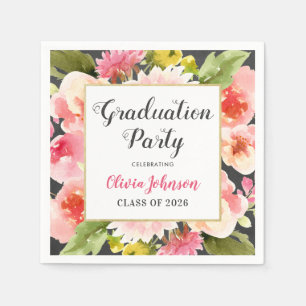 Modern Blush Pink Floral Border Graduation Party Napkin