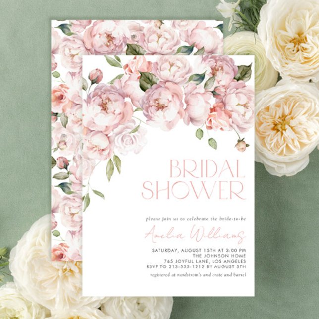 Modern Blush Pink Floral Bridal Shower Invitation (Set the tone for a beautiful, elegant bridal shower with this easy to personalize rose design)