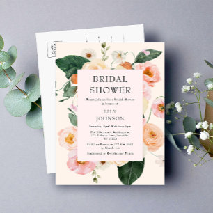 Modern Blush Pink Floral Bridal Shower Invitation Postcard