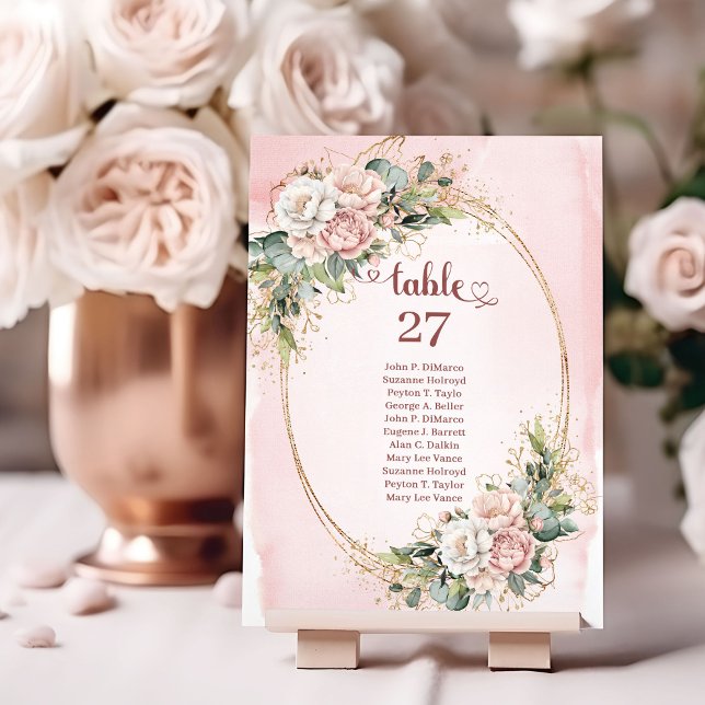Modern Blush Pink Floral Gold Wedding Table Number (Modern Blush Pink Floral Gold Wedding Table Number)