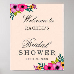 Modern Blush Pink Floral Minimal Bridal Shower Poster