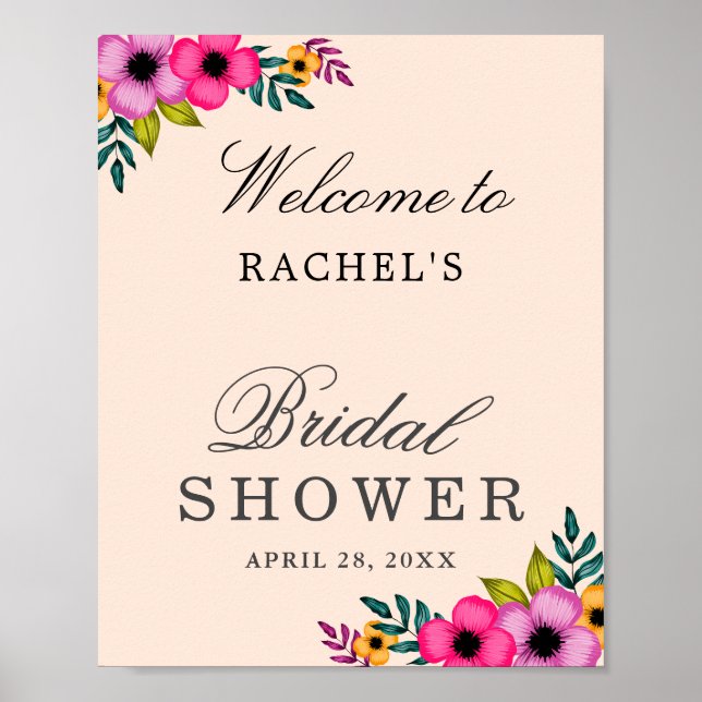  Modern Blush Pink Floral Minimal Bridal Shower Poster (Front)