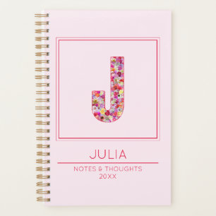 Modern Blush Pink Floral Monogram Letter J Planner