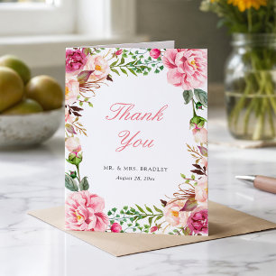 Modern Blush Pink Floral Wreath Thank You