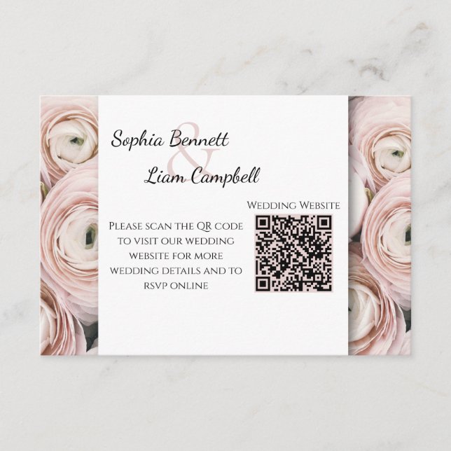 Modern Blush Pink flower elegant script  Enclosure Card (Front)