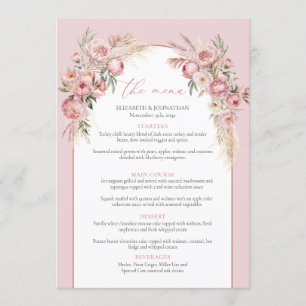 Modern blush pink flowers boho arch pampas menu