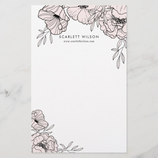 Modern Blush Pink Flowers Personalised Stationery (Front)