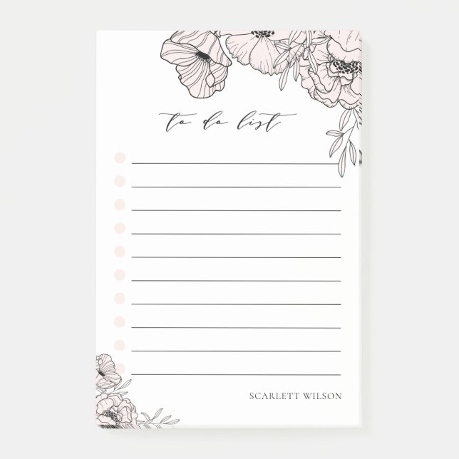 Modern Blush Pink Flowers To Do List Notes (Front)