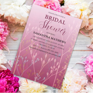 Modern Blush Pink Foliage Bridal Shower Invitation