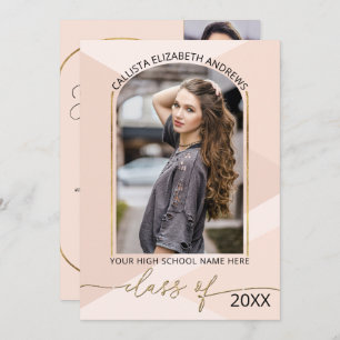 Modern Blush Pink Geometric Photo Graduation Invitation