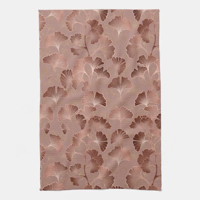 Modern Blush Pink Ginkgo Leaf Luxury Pattern Tea Towel (Vertical)
