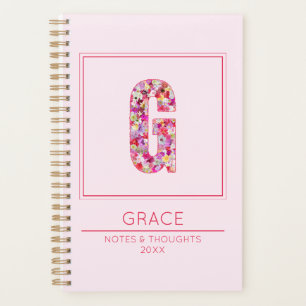 Modern Blush Pink Girly Floral Monogram Letter G Planner