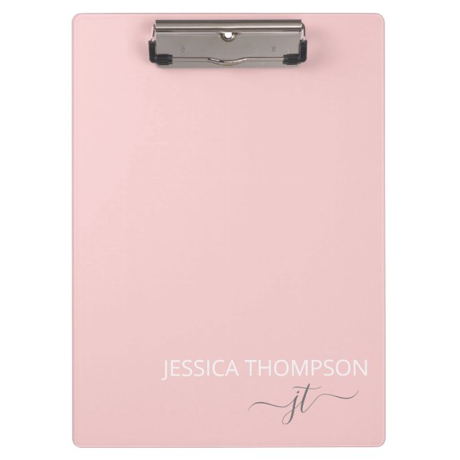 Modern Blush Pink Girly Monogram Name Clipboard (Front)