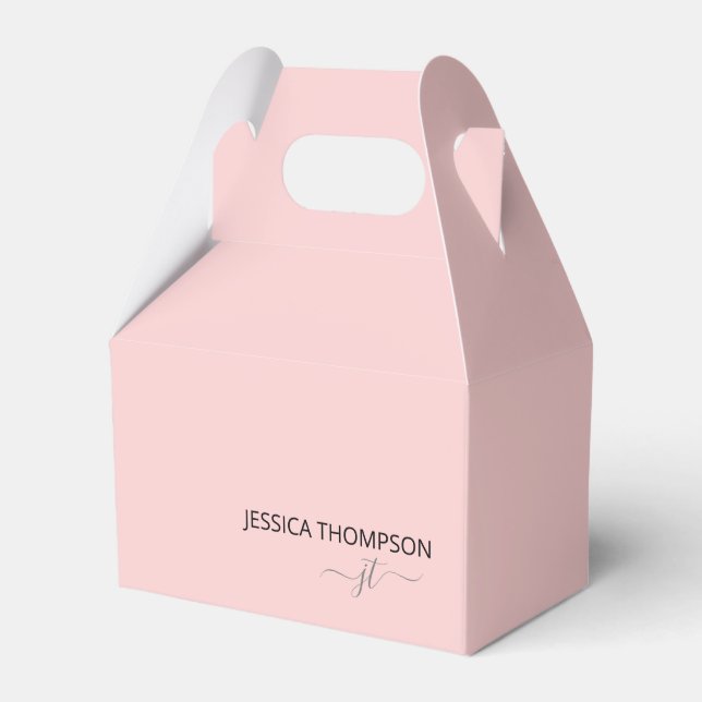 Modern Blush Pink Girly Simple Script Monogram Favour Box (Front Side)