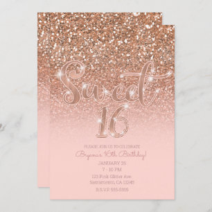 Modern Blush Pink Glam Glitter Sweet 16 Invitation