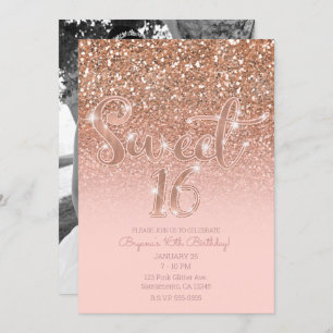 Modern Blush Pink Glam Glitter Sweet 16 Photo Invitation