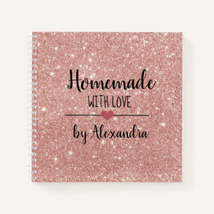 Modern blush pink glitter Homemade with love Notebook