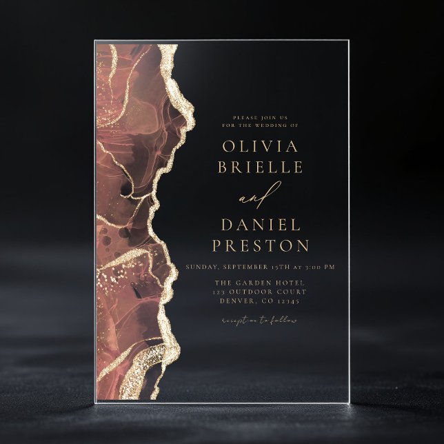 Modern Blush Pink Gold Agate Elegant Wedding Acrylic Invitations (Creator Uploaded)