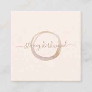 Modern Blush Pink Gold Faux Glitter Circle Logo Square Business Card