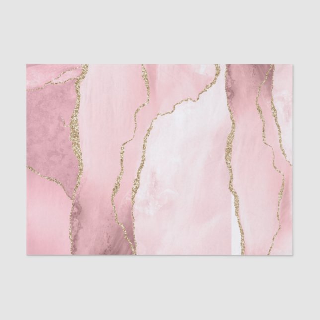 Modern Blush Pink Gold Glitter Marble Agate Geode Tissue Paper (Front)