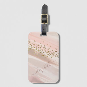 Modern Blush Pink Gold Glitter Script Name Luggage Tag