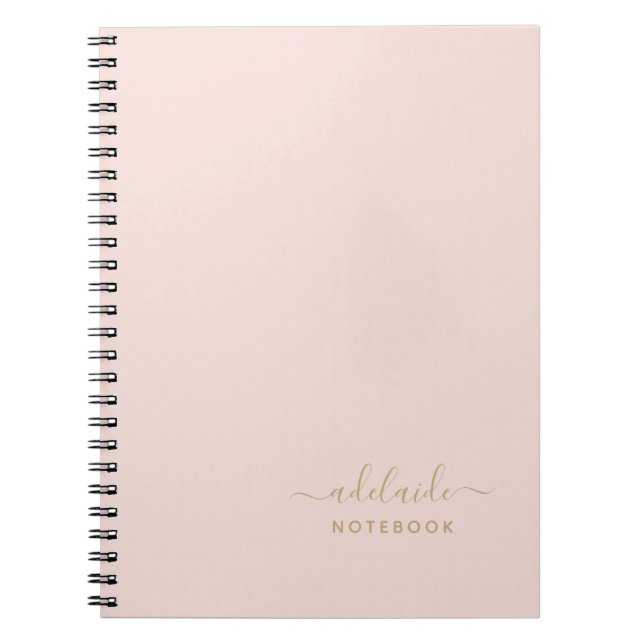 Modern Blush Pink Gold Monogram Script Name Simple Notebook (Front)