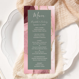 Modern Blush Pink Gold Sage Green Agate Wedding Menu