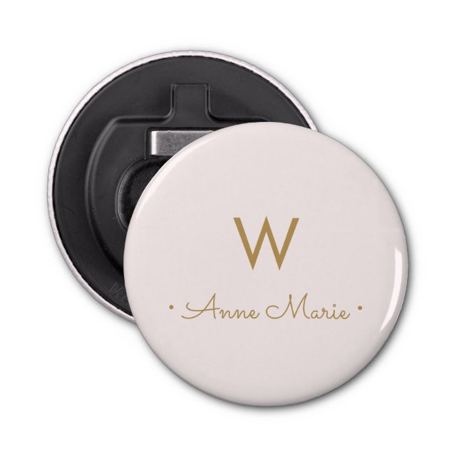 Modern Blush Pink Gold Script Monogram Bottle Opener (Front)