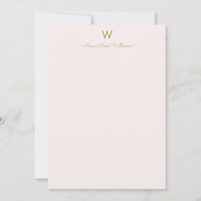 Modern Blush Pink Gold Script Monogram Card (Front)