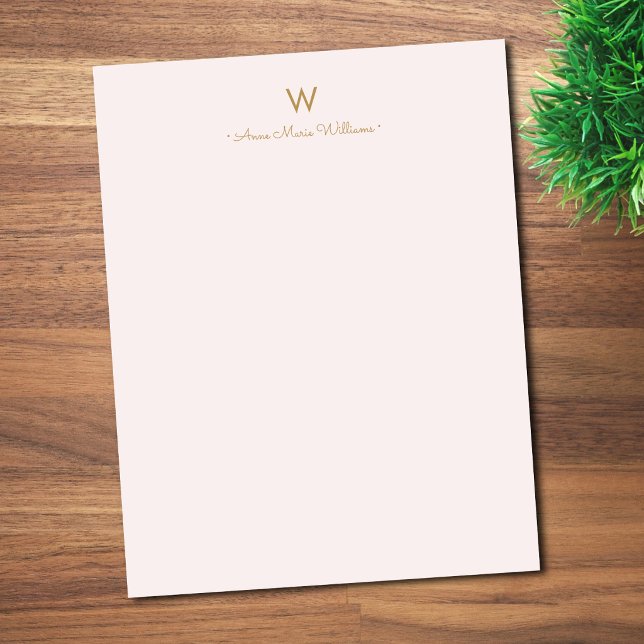 Modern Blush Pink Gold Script Monogram Custom Letterhead (Creator Uploaded)