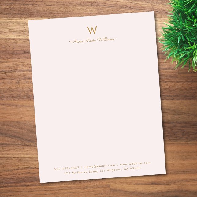 Modern Blush Pink Gold Script Monogram Custom Letterhead (Creator Uploaded)