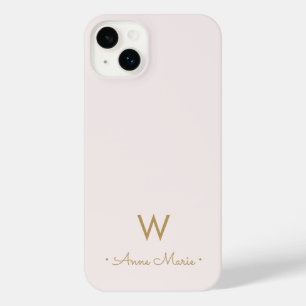 Modern Blush Pink Gold Script Monogram iPhone 14 Plus Case