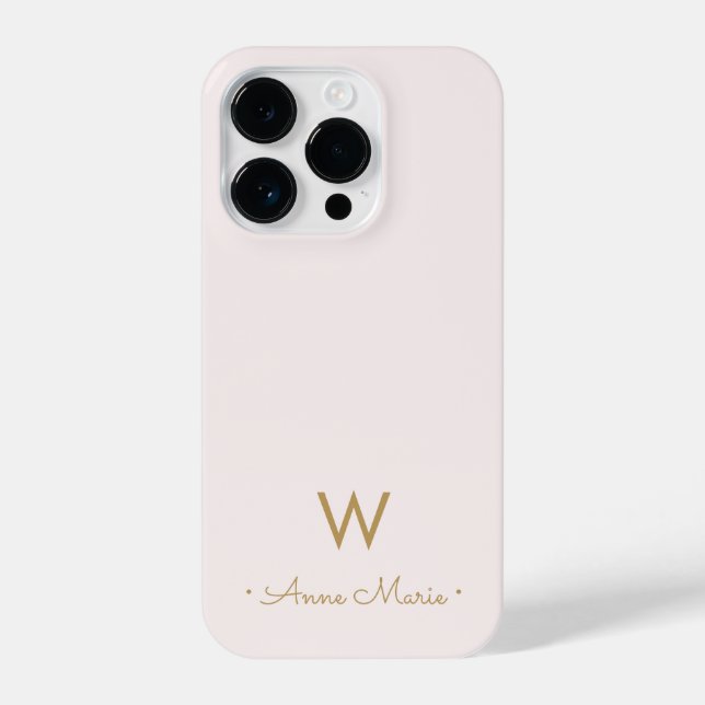 Modern Blush Pink Gold Script Monogram iPhone Case (Back)